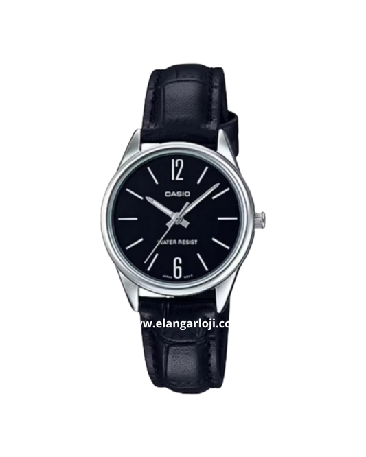CASIO LTP-V005L-1BUDF Ladies Black Dial Black Leather Band