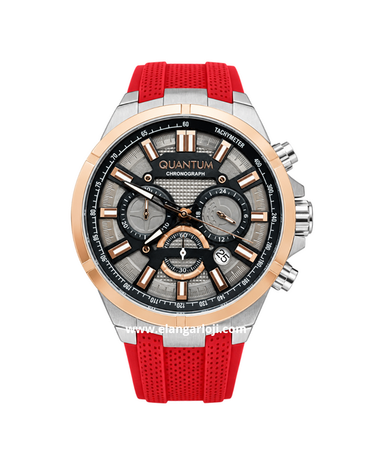 QUANTUM TTG1003.068 Red Silver Chronograph Rubber Strap