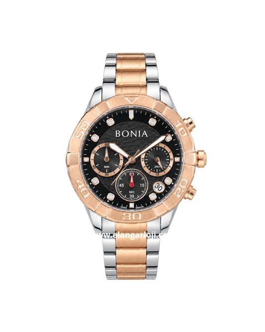 BONIA BNR193-2637C Chronograph Gold Silver Dial Black Stainless Steel