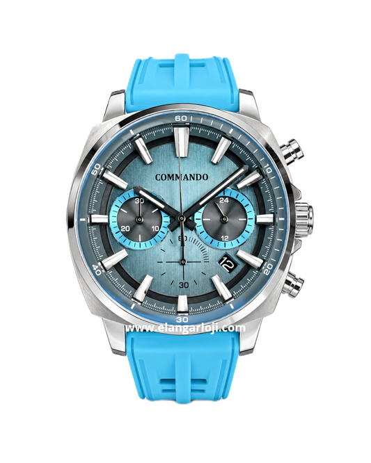 COMMANDO MK1-7019 Silver Blue Rubber Strap